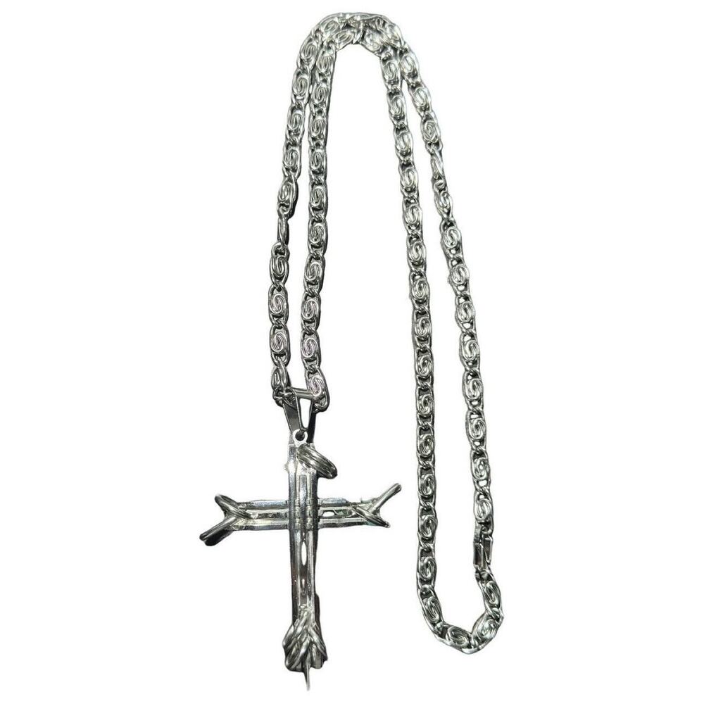 Pierced Cross Spiral-Link Necklace